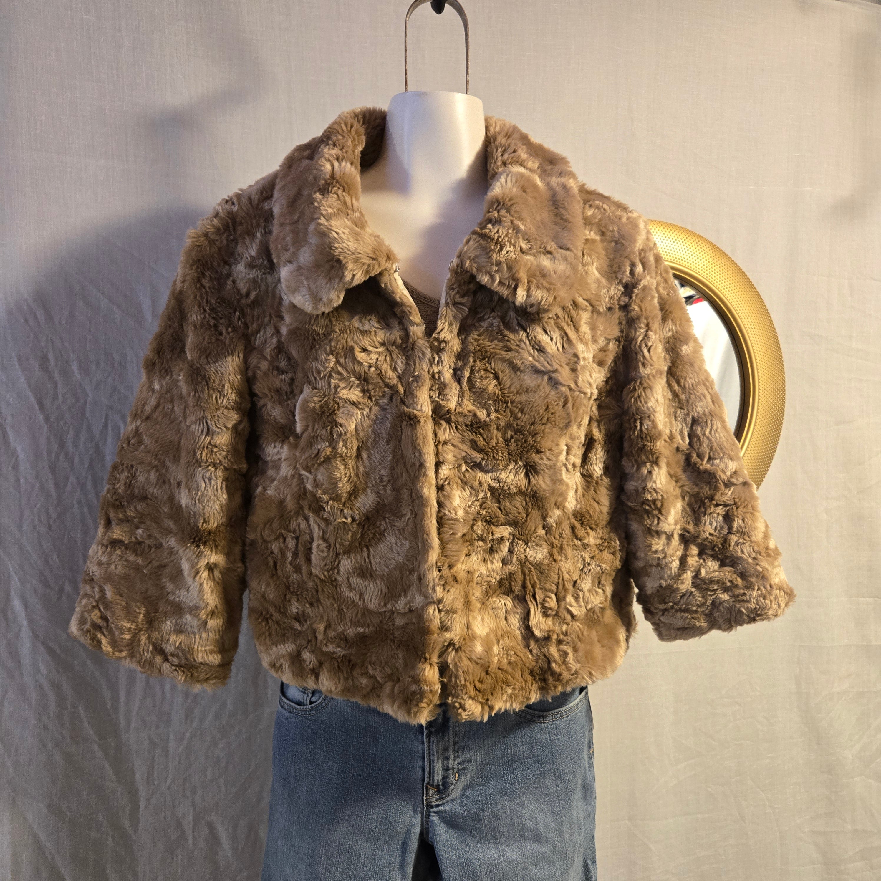 Kenzie Faux Fur Jacket Size 8 Taupe Brown Plush Coat