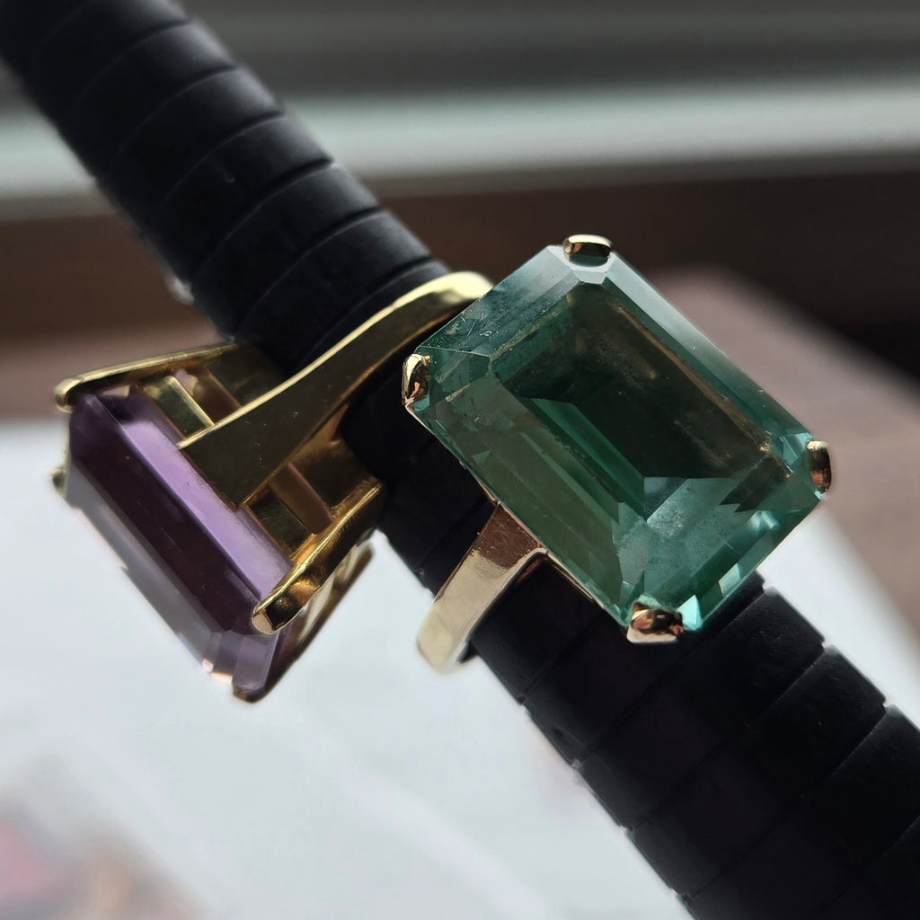 14K Gold 24ct Green Spinel Ring - Emerald Cut - Size 6