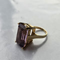 18K Gold 12ct Emerald Cut Amethyst Ring - Size 5.75
