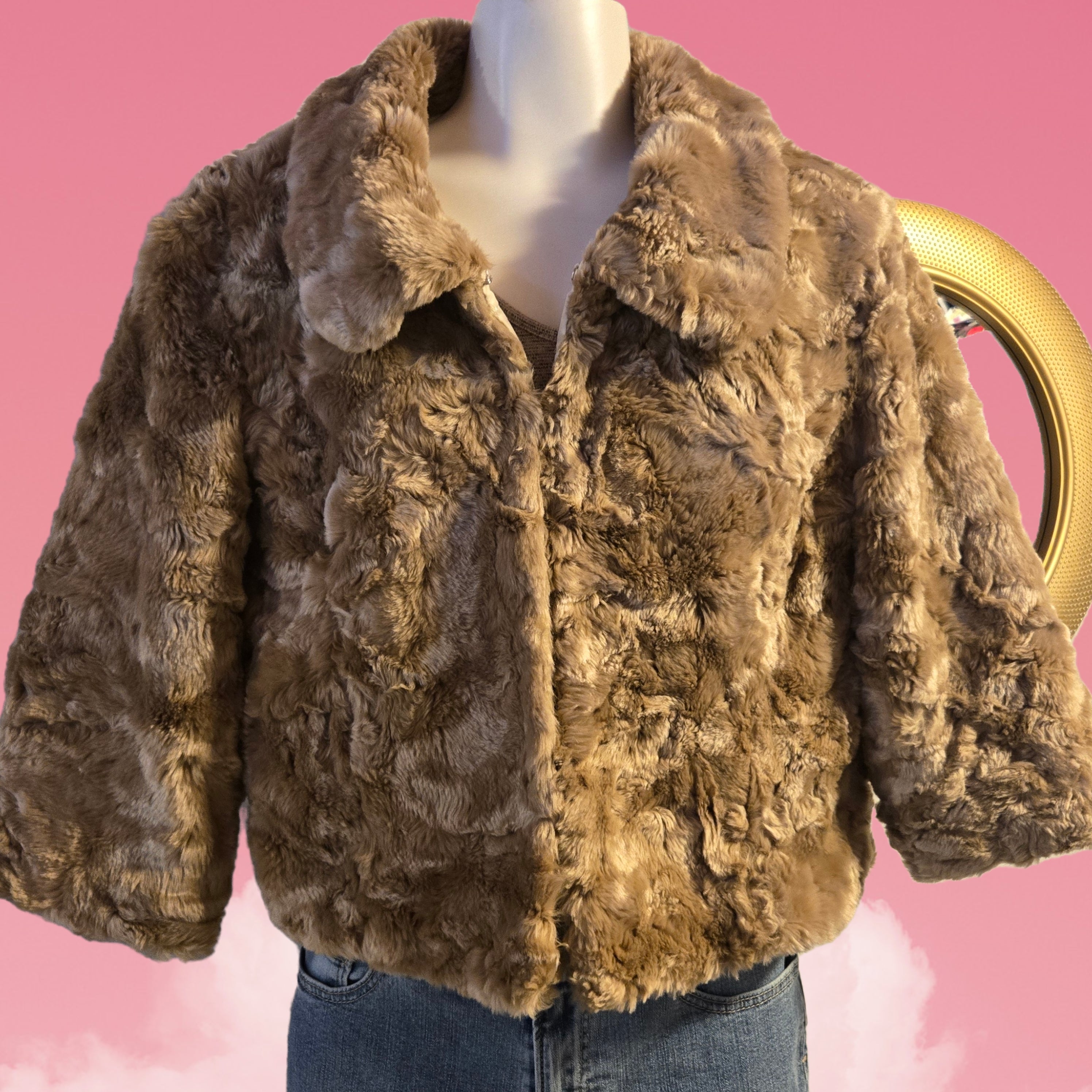 Kenzie Faux Fur Jacket Size 8 Taupe Brown Plush Coat