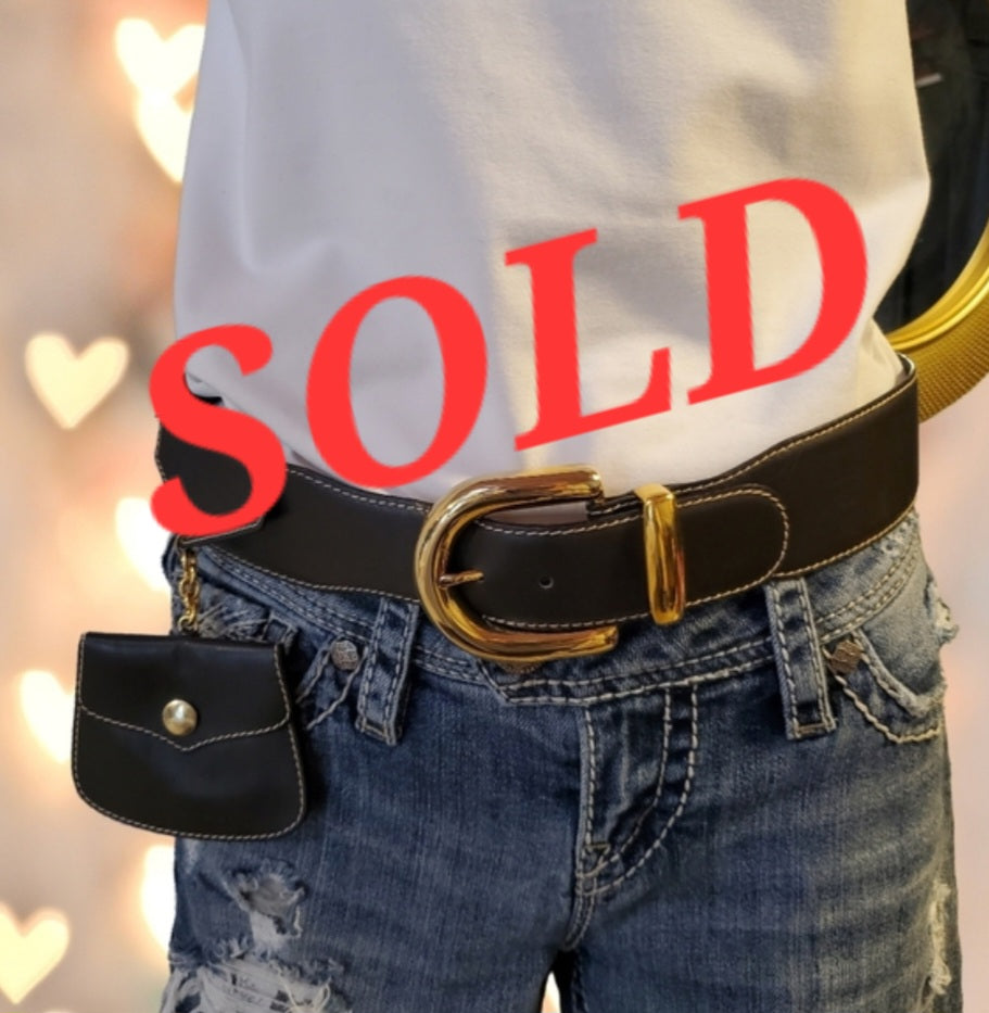 Escada Black Leather Belt with Gold Buckle