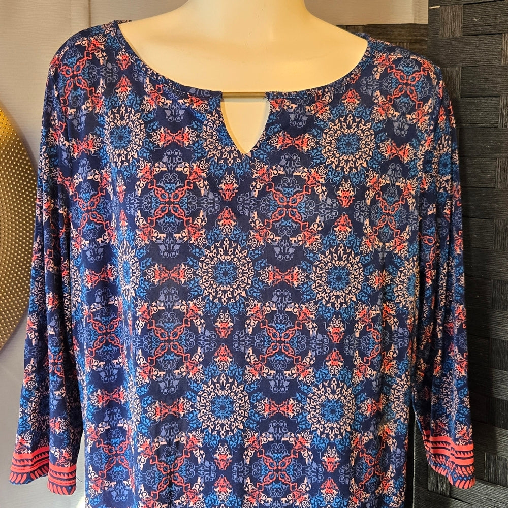 BB Collection Boho Blue and‎ Red Patterned Dress - Size Large