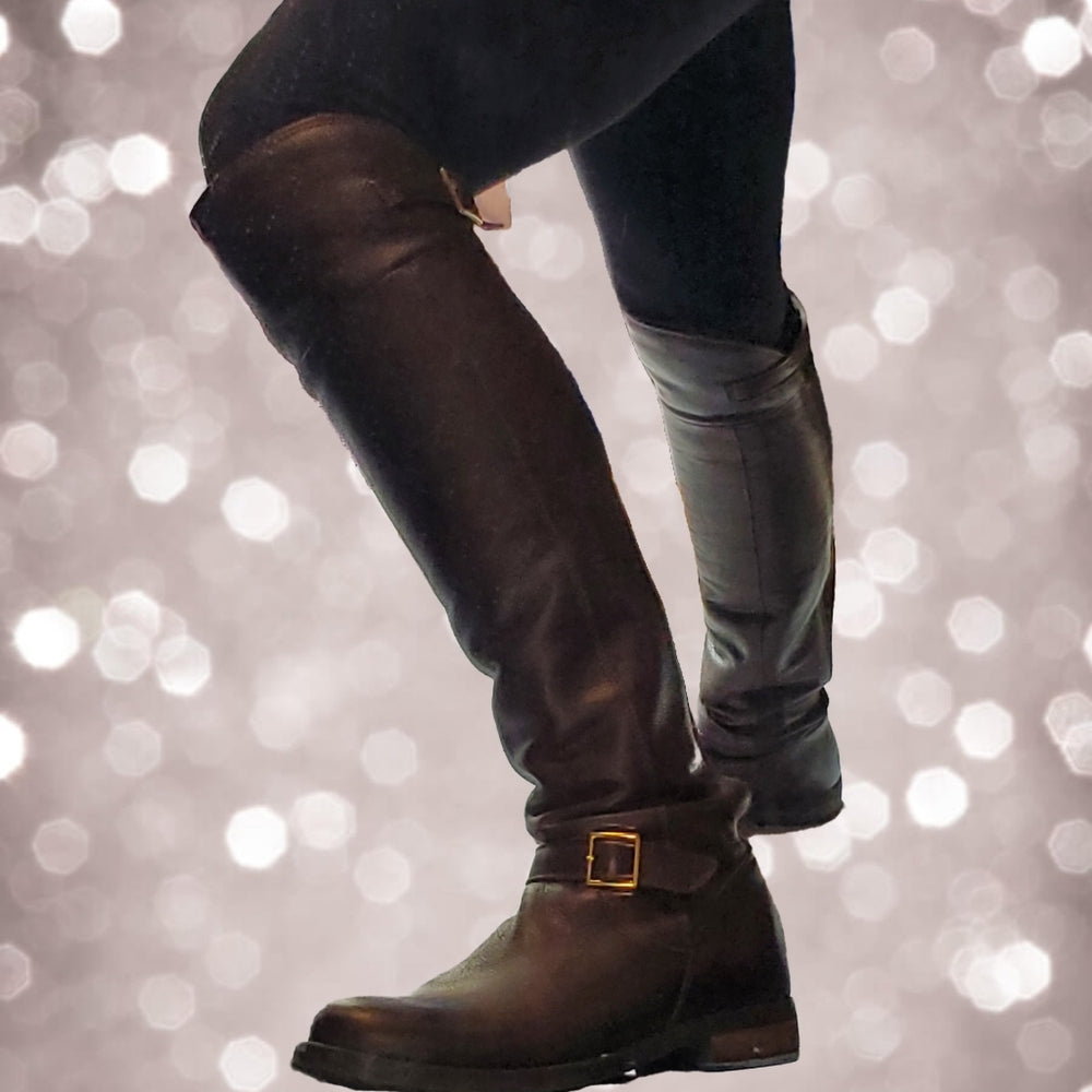 Aldo Brown Knee-High Leather Boots with Buckle -‎ Size 7.5