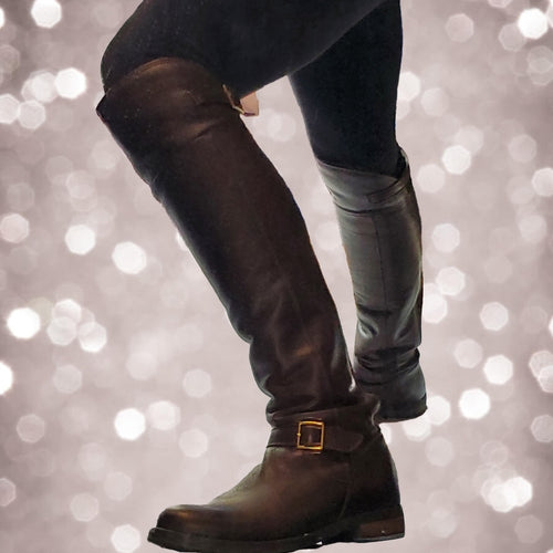 Aldo Brown Knee-High Leather Boots with Buckle -‎ Size 7.5