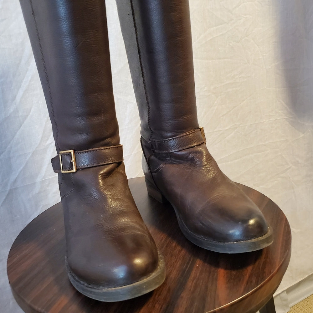 Aldo Brown Knee-High Leather Boots with Buckle -‎ Size 7.5