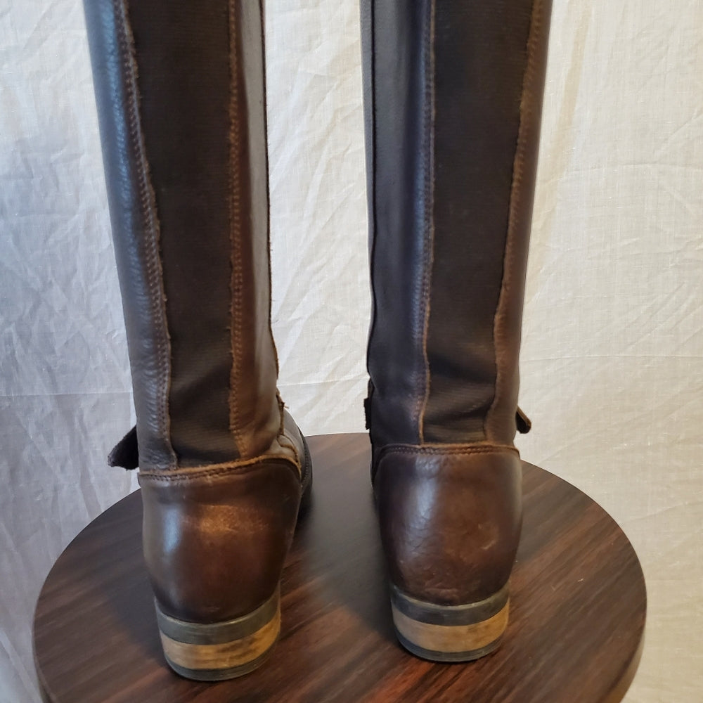 Aldo Brown Knee-High Leather Boots with Buckle -‎ Size 7.5