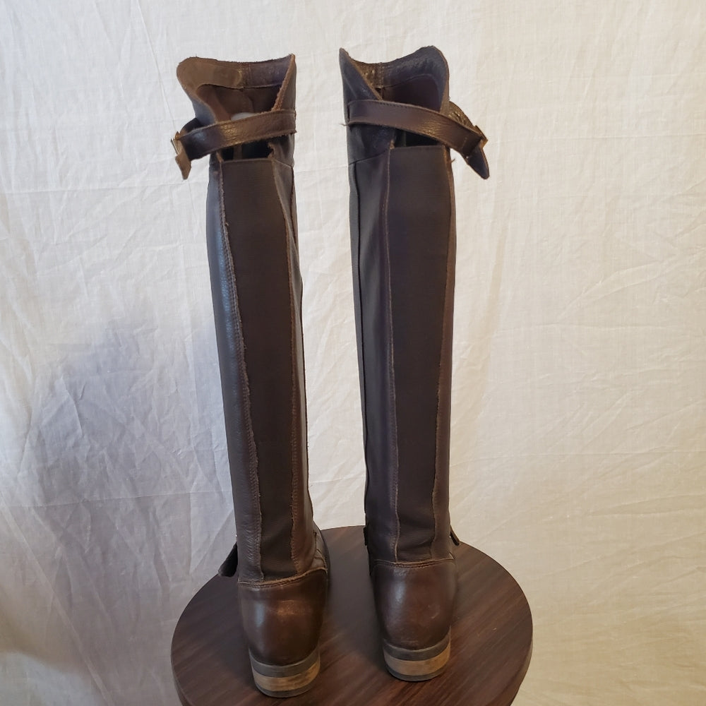 Aldo Brown Knee-High Leather Boots with Buckle -‎ Size 7.5