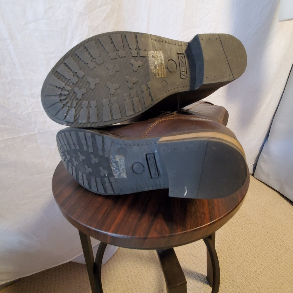 Aldo Brown Knee-High Leather Boots with Buckle -‎ Size 7.5