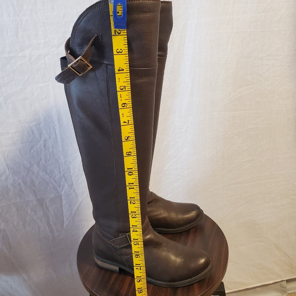 Aldo Brown Knee-High Leather Boots with Buckle -‎ Size 7.5