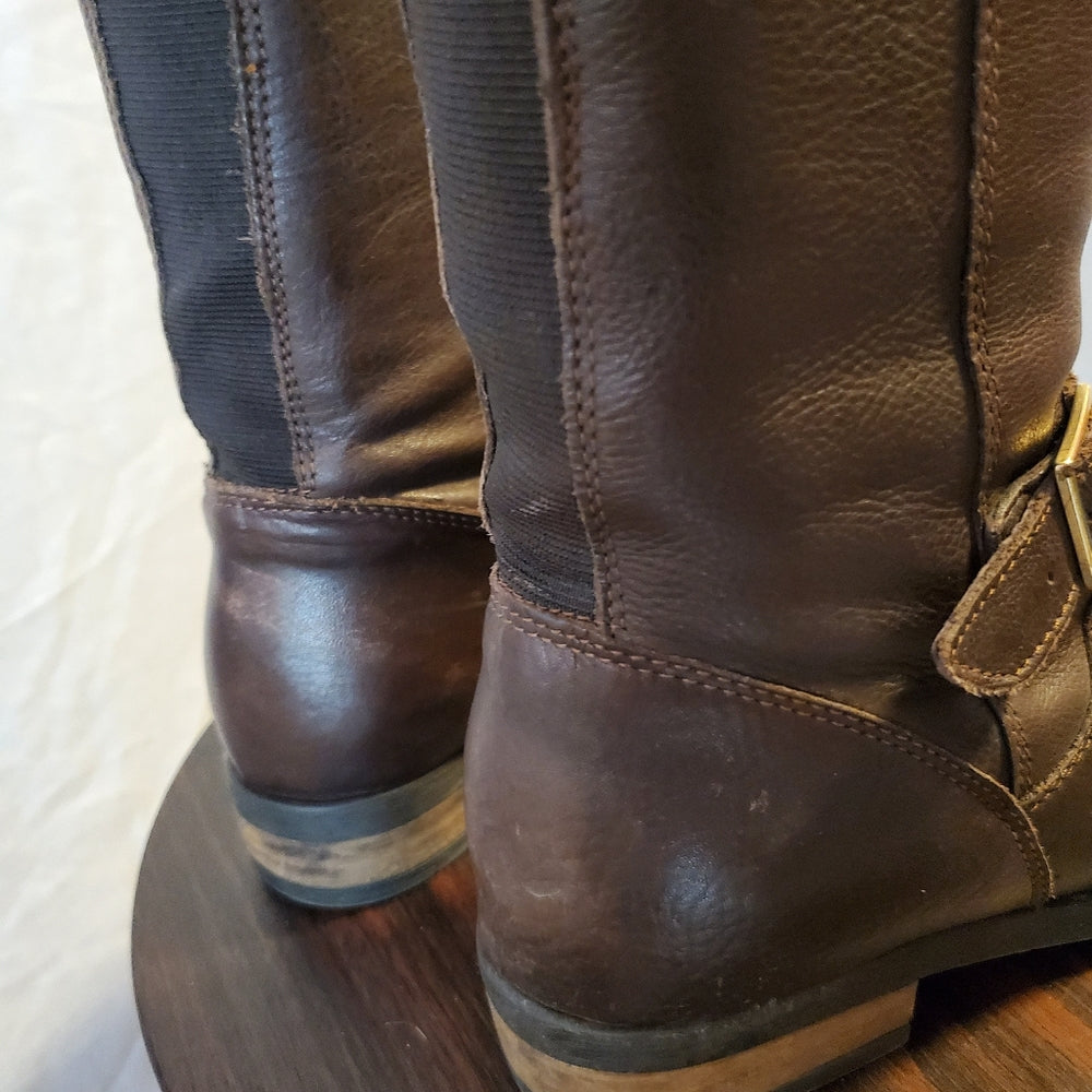 Aldo Brown Knee-High Leather Boots with Buckle -‎ Size 7.5