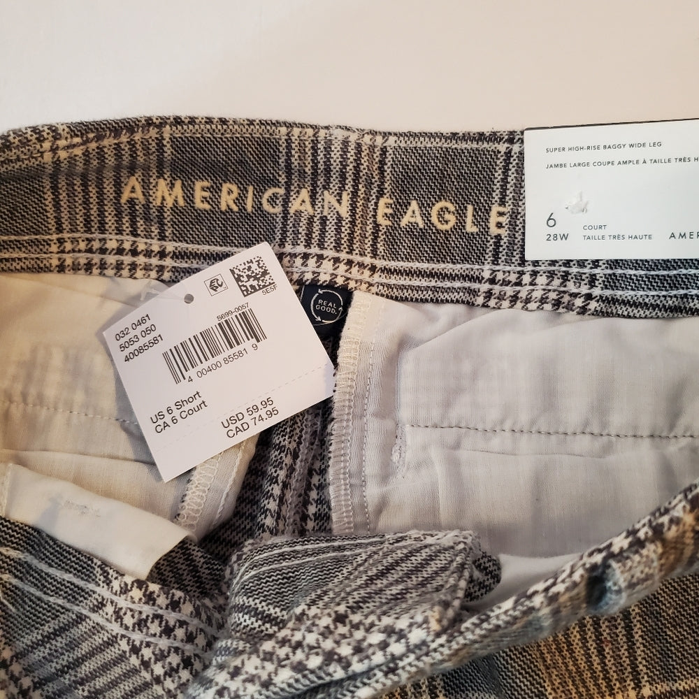 American‎ Eagle Gray Plaid Wide-Leg Pants - Size 6