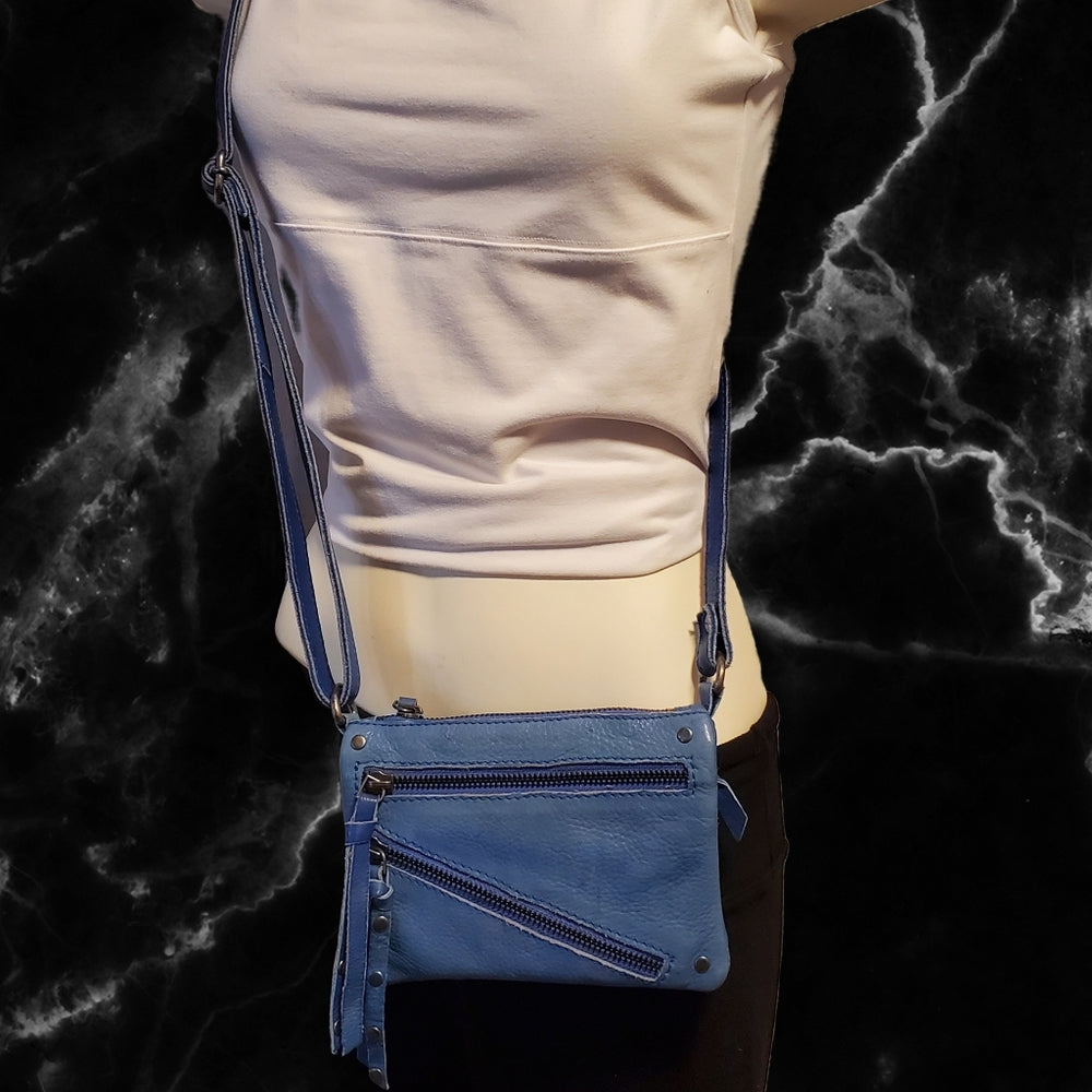 Blue Leather Crossbody‎ Bag