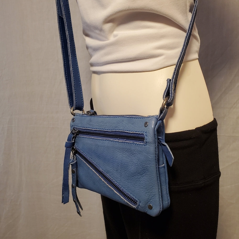 Blue Leather Crossbody‎ Bag