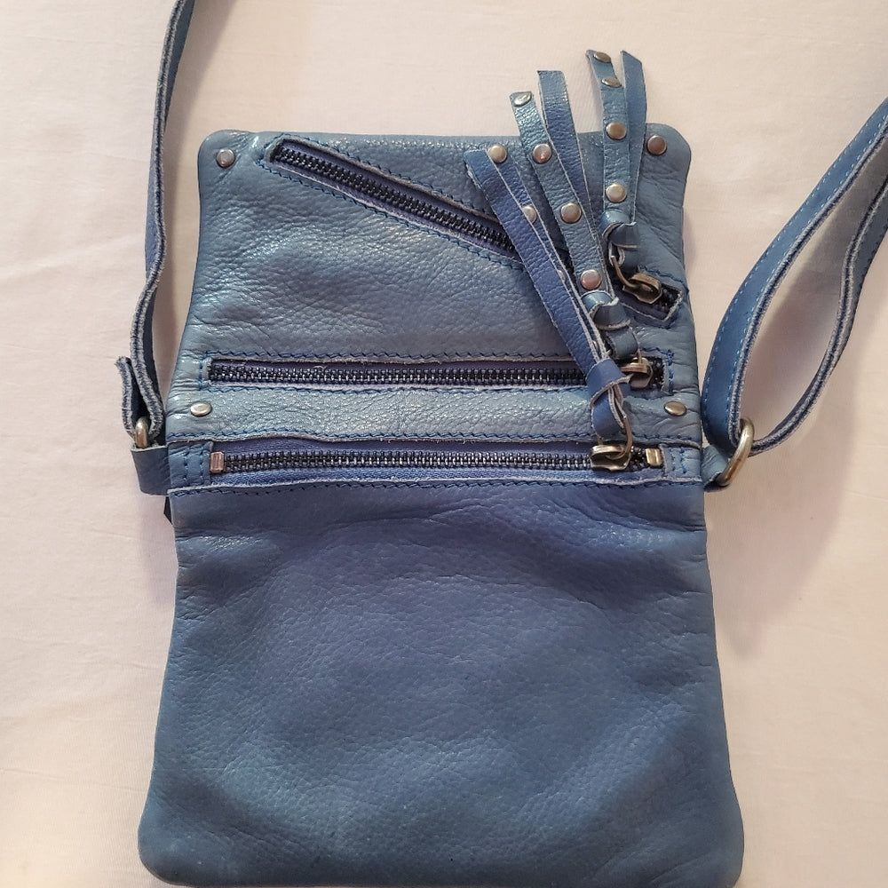 Blue Leather Crossbody‎ Bag