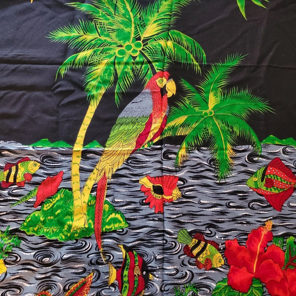Tropical Black Sarong with‎ Green Palm Design