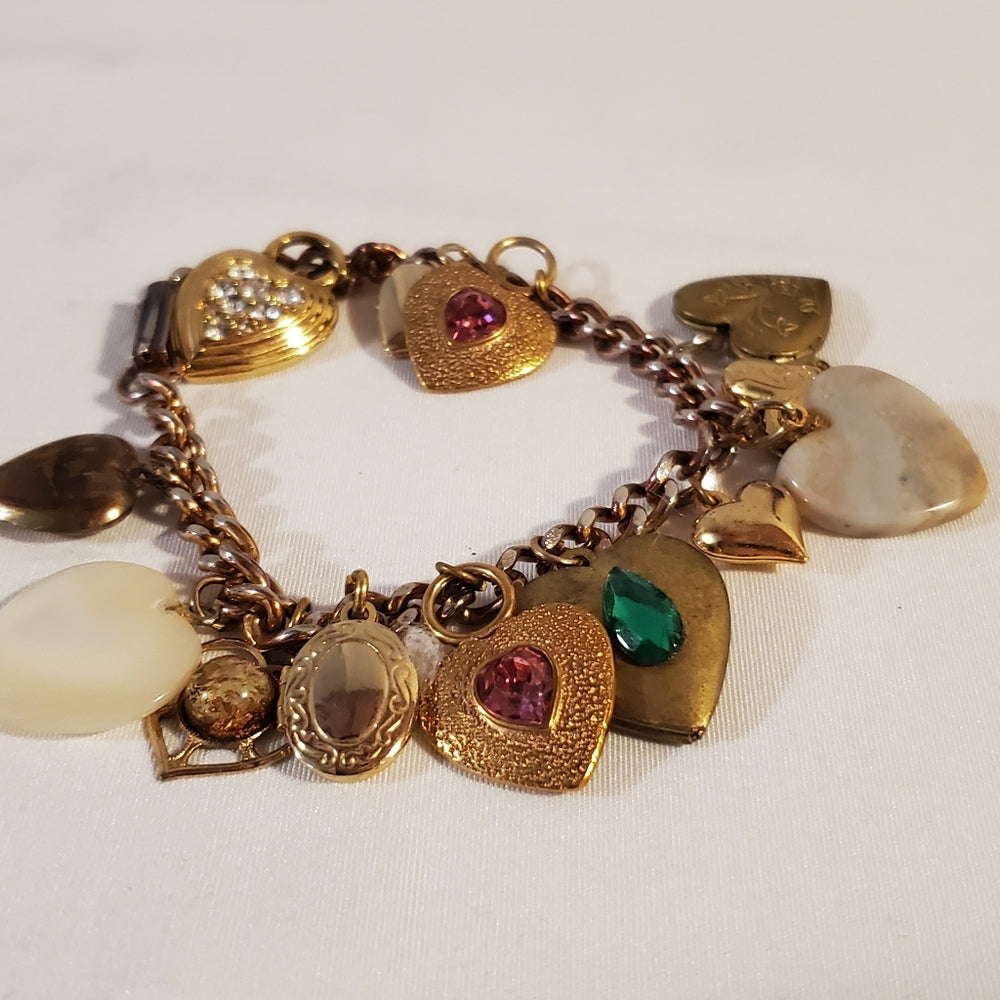 Vintage Gold-tone Heart Charm Bracelet