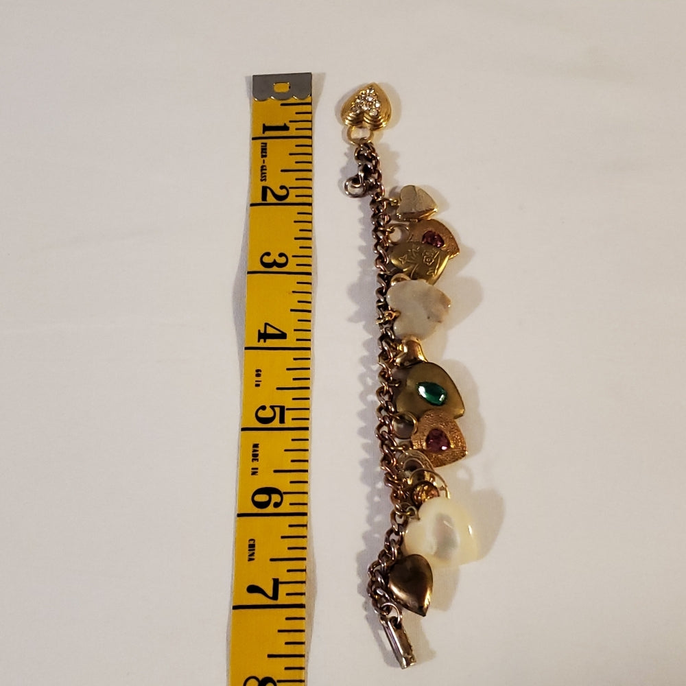 Vintage Gold-tone Heart Charm Bracelet