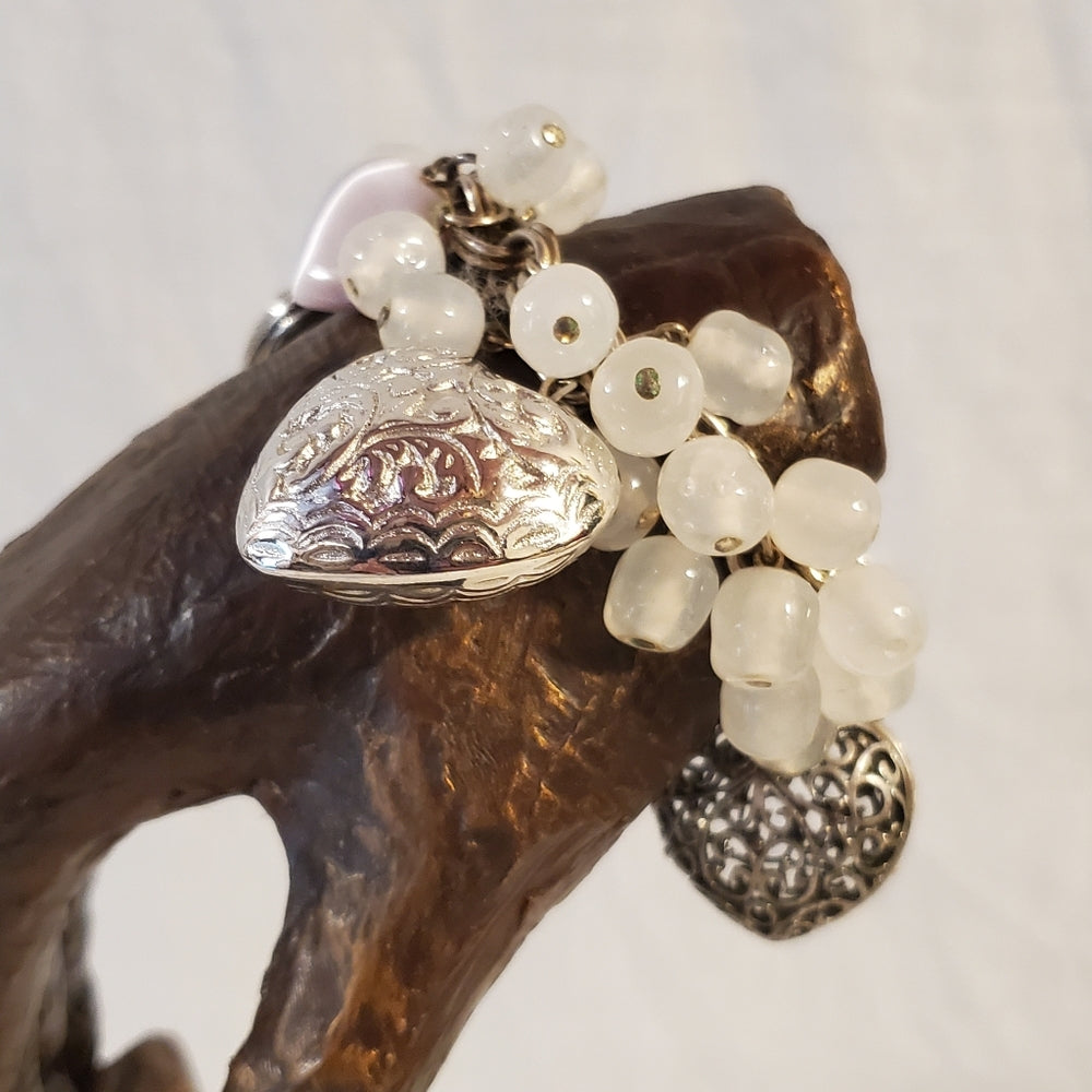 Silver Puffy Heart Charm Bracelet