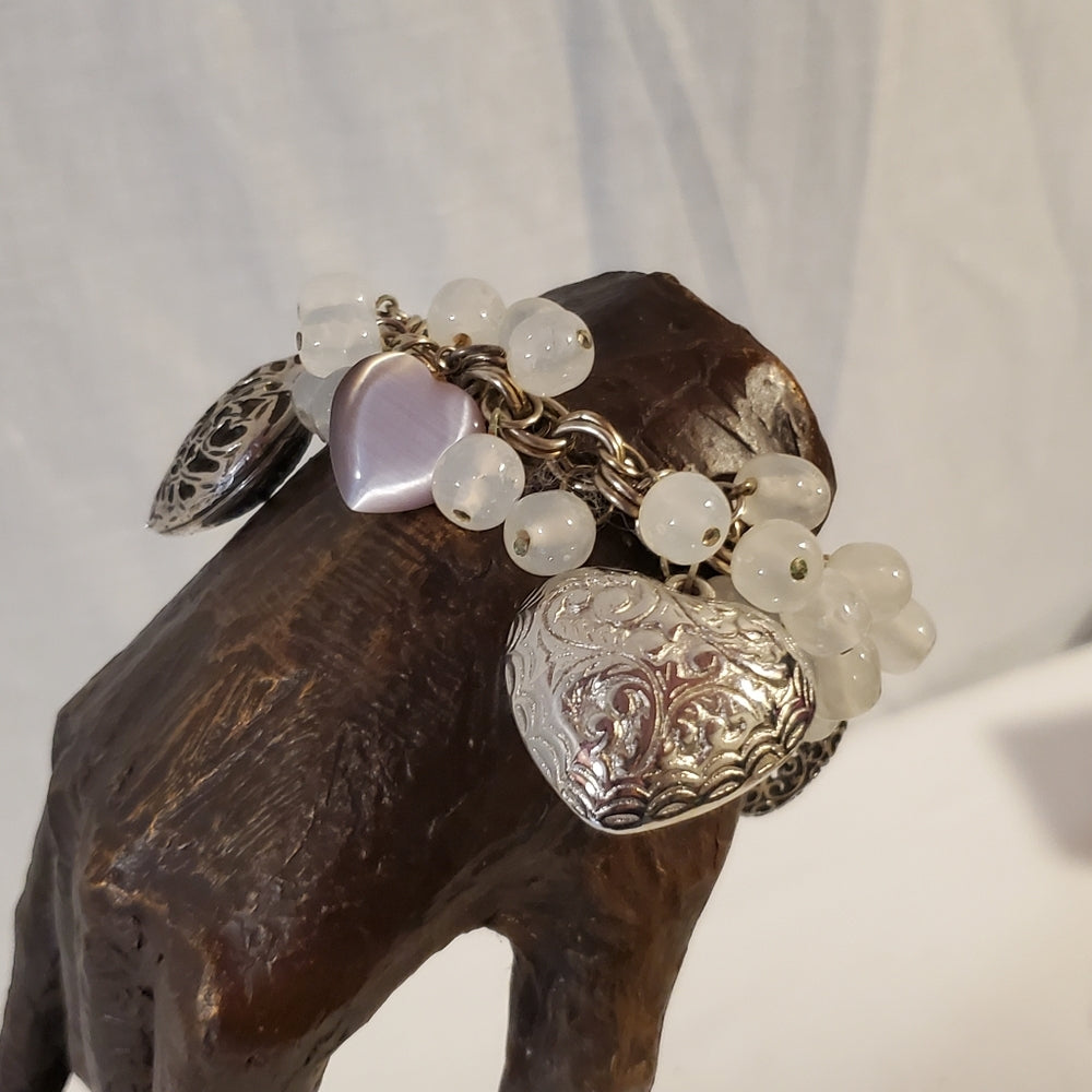Silver Puffy Heart Charm Bracelet