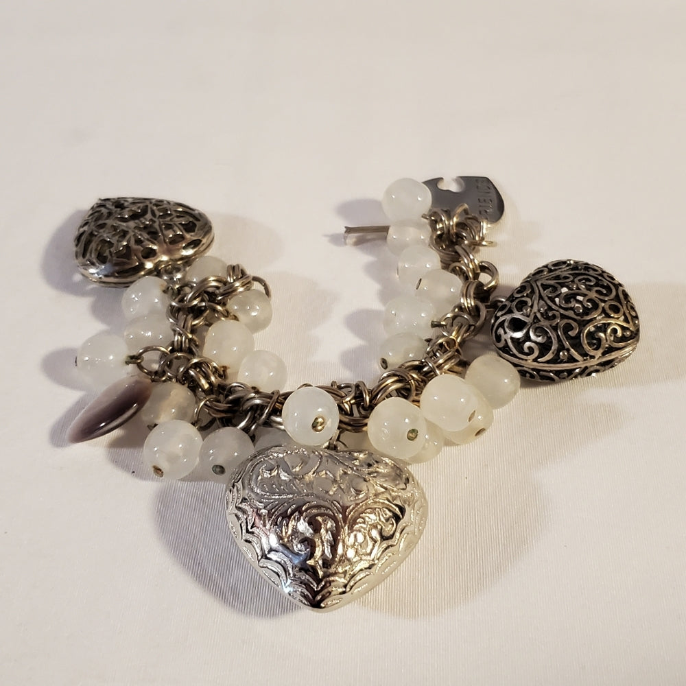 Silver Puffy Heart Charm Bracelet