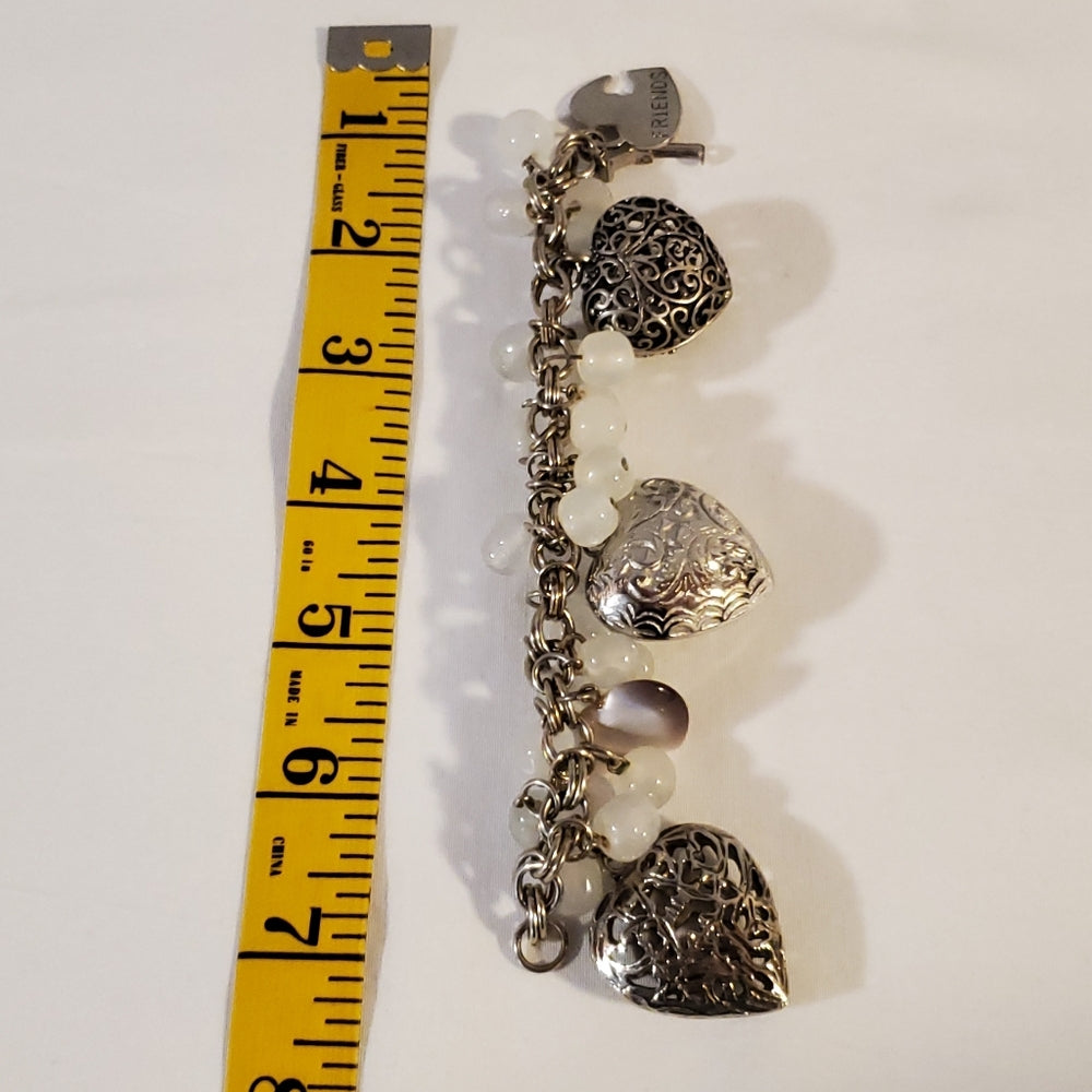 Silver Puffy Heart Charm Bracelet