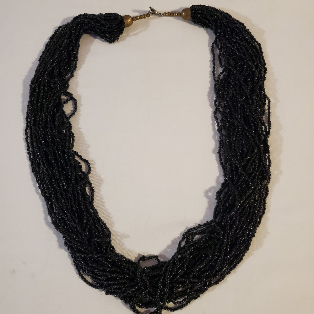 Black Multi-Strand Seed Bead Necklace