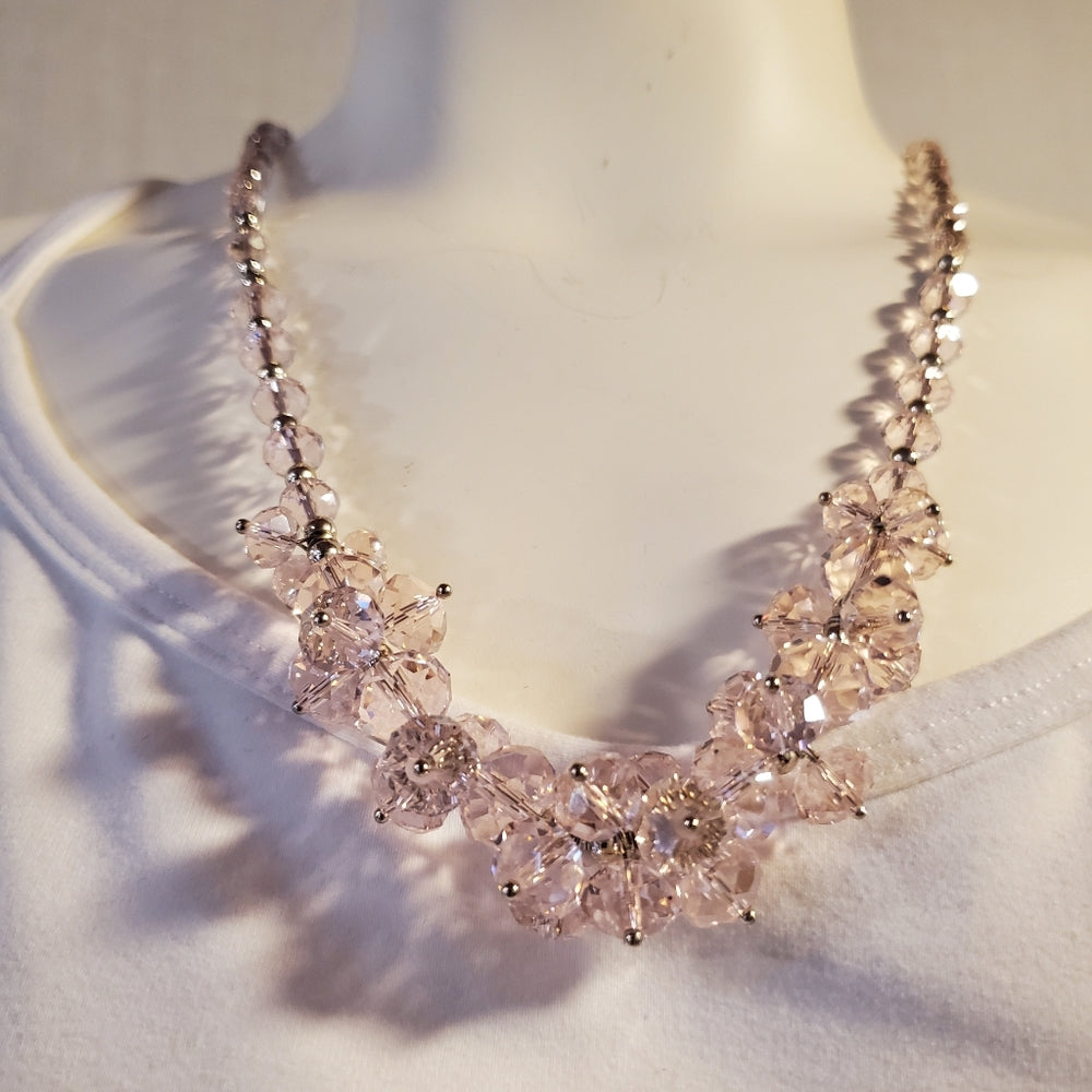 Blush faceted glass necklace with matching earrings