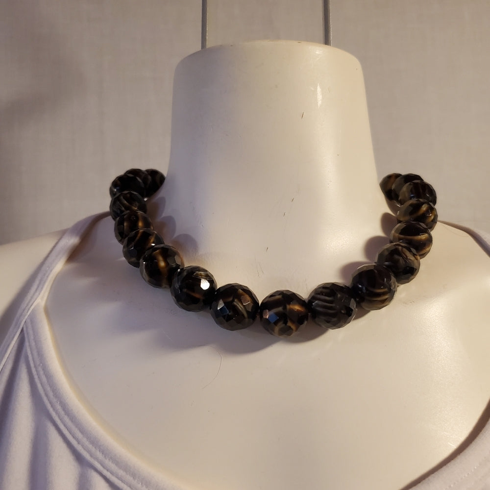 Faceted brown glass bead necklace