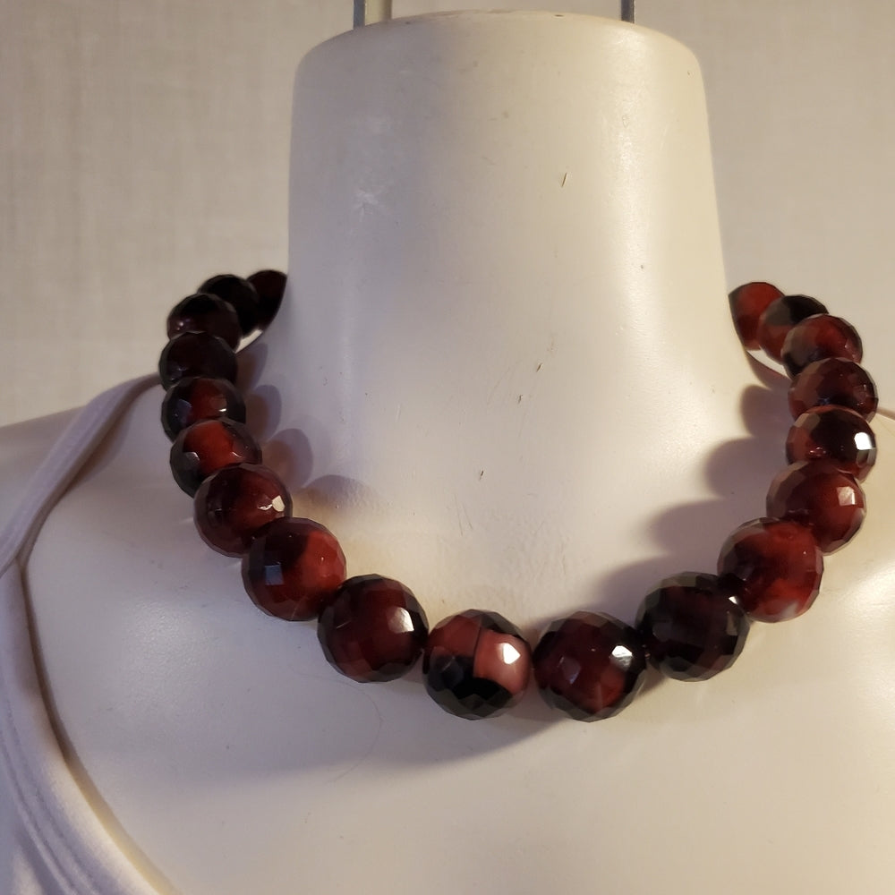 Faceted Red Stone Bead Necklace | Garnet Style