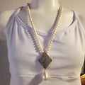 Faux Pearl Necklace & Earring Set | Rhinestone Pendant