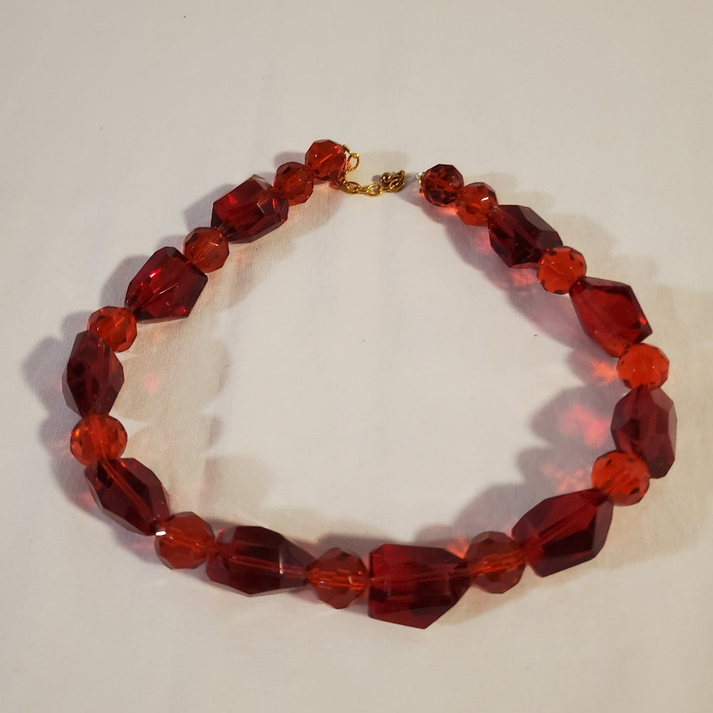 Red Faceted Glass Bead Necklac
