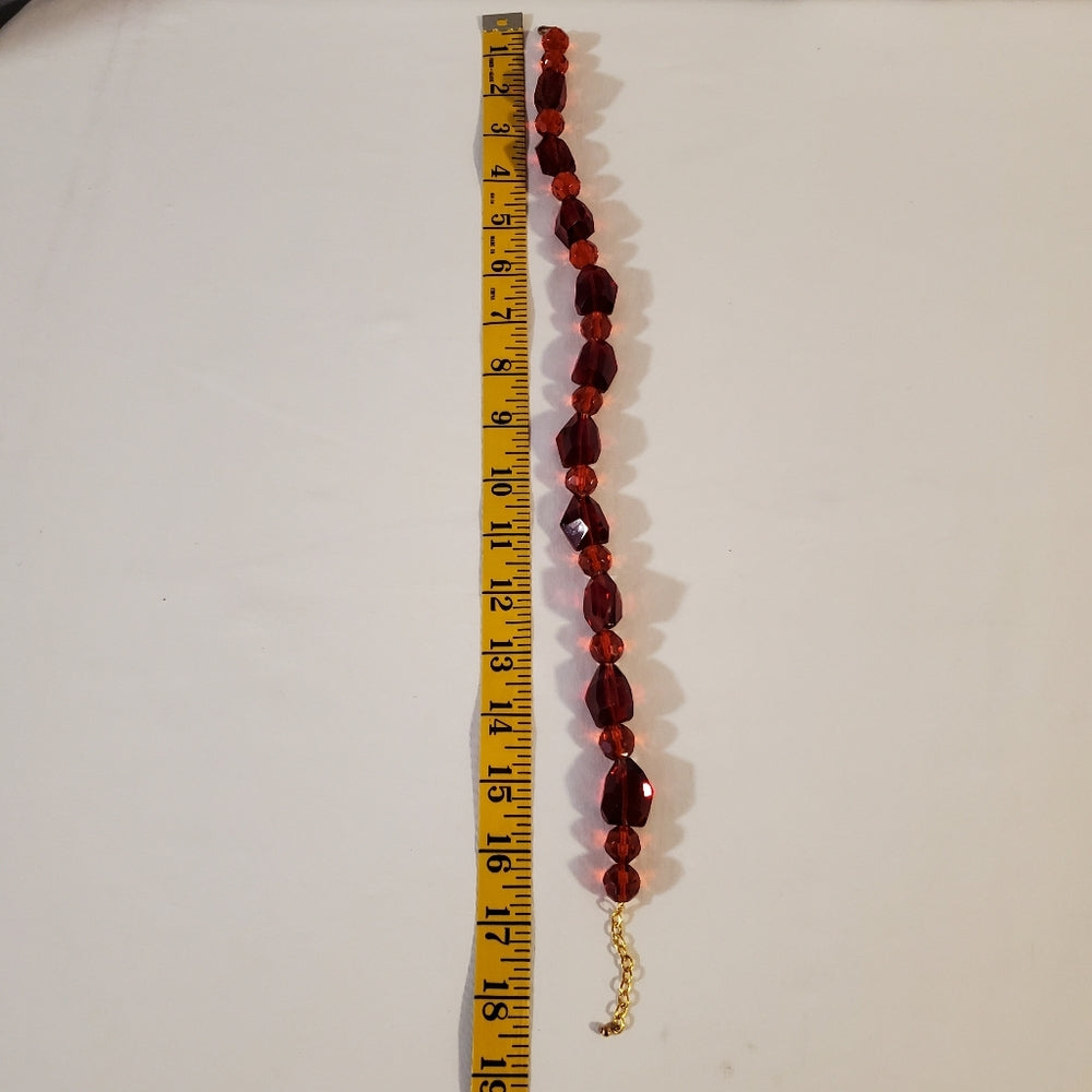 Red Faceted Glass Bead Necklac