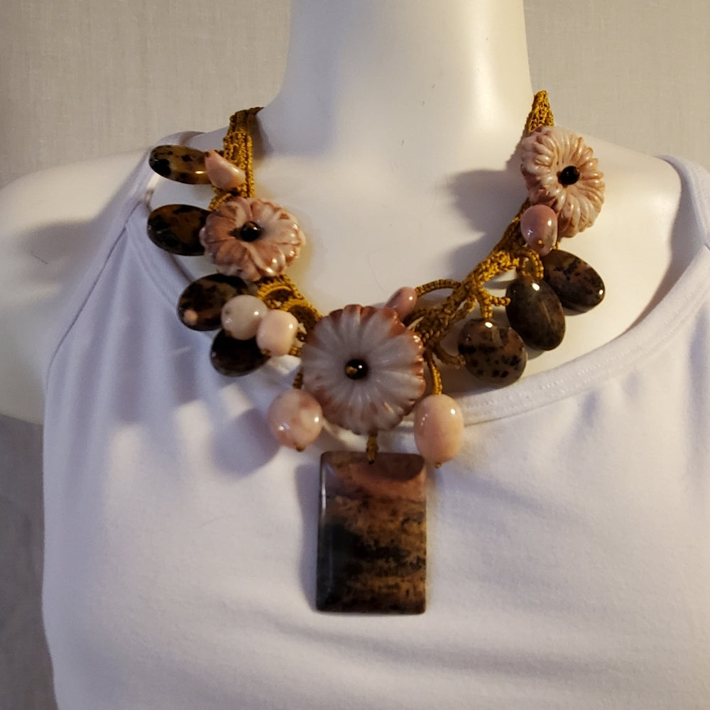 Agate & Jasper Style Floral Statement Necklace | Artisan Boho Pendant