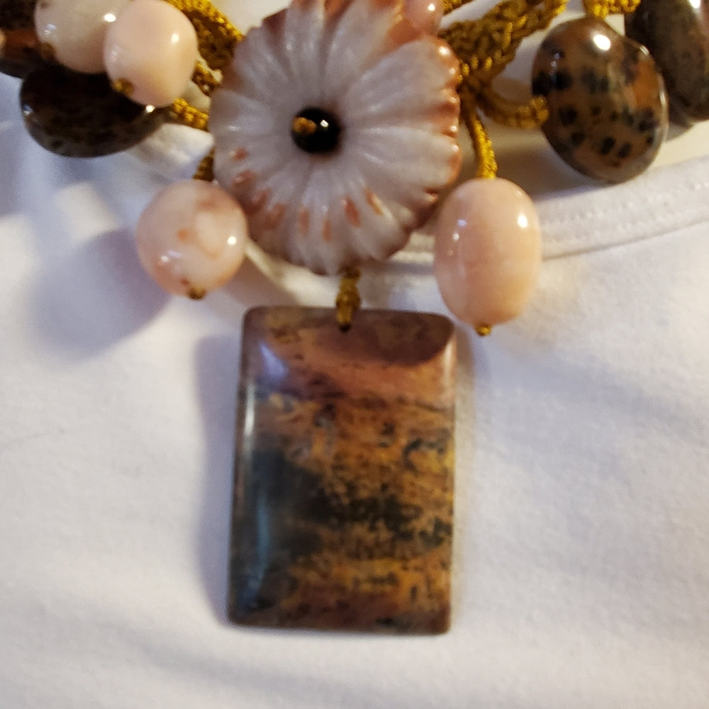 Agate & Jasper Style Floral Statement Necklace | Artisan Boho Pendant