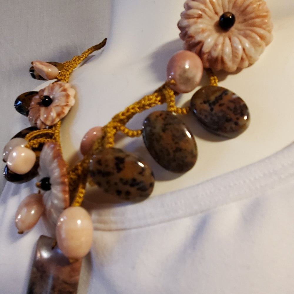 Agate & Jasper Style Floral Statement Necklace | Artisan Boho Pendant
