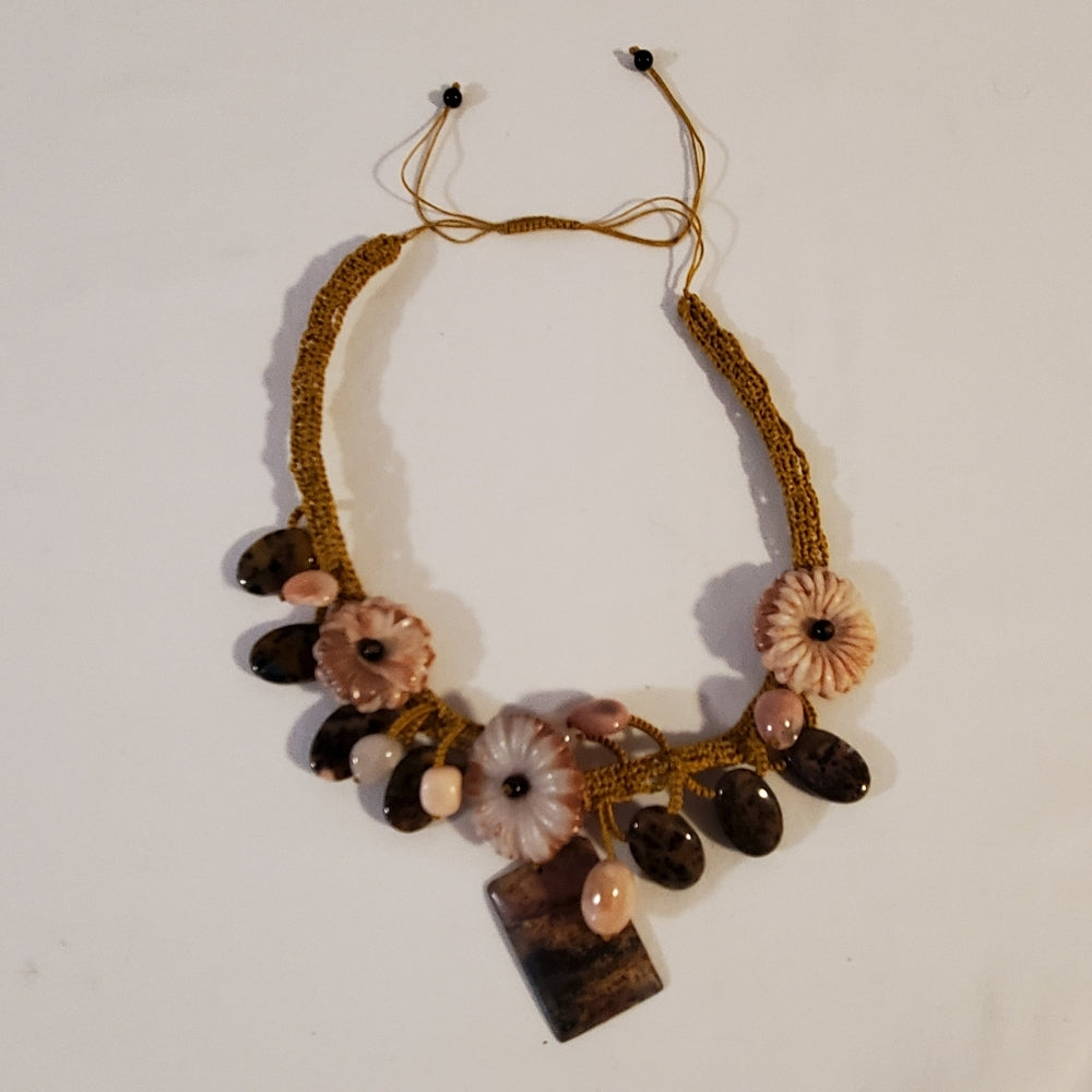Agate & Jasper Style Floral Statement Necklace | Artisan Boho Pendant