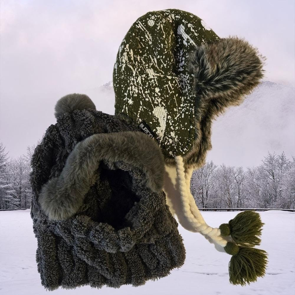 Burton Trapper Hat Faux Fur‎ Lined Ear Flaps And Fur Toque Bundle