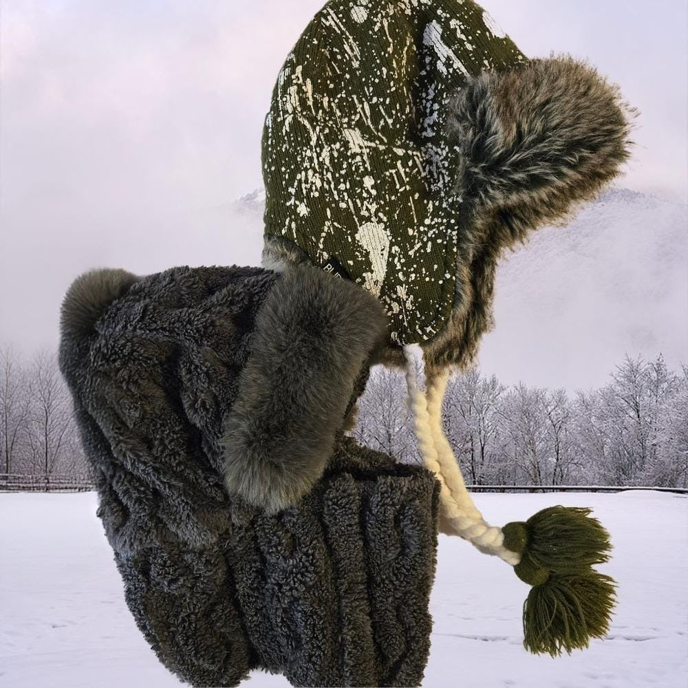 Burton Trapper Hat Faux Fur‎ Lined Ear Flaps And Fur Toque Bundle