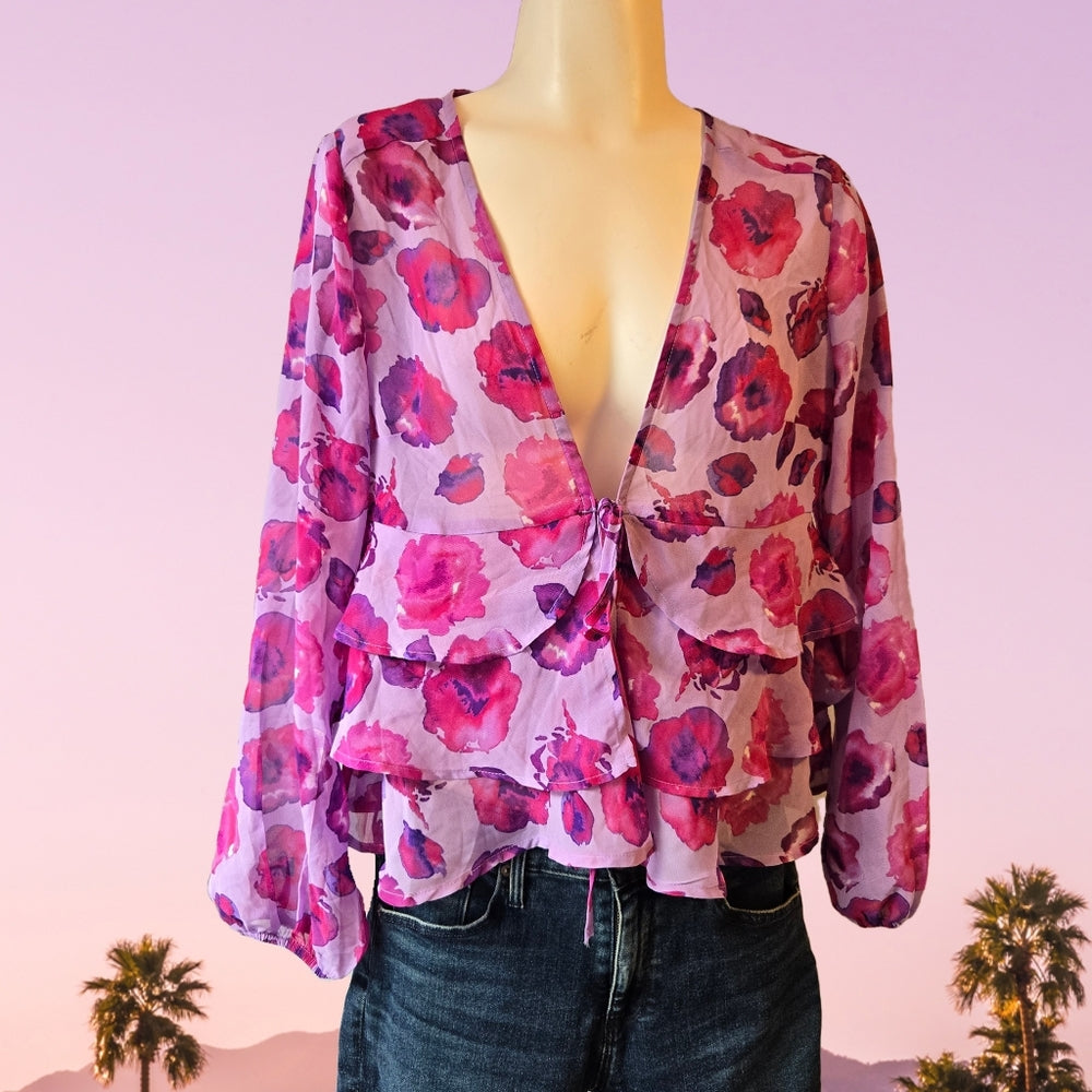 Flowery front Tie shirt‎ - Size XS