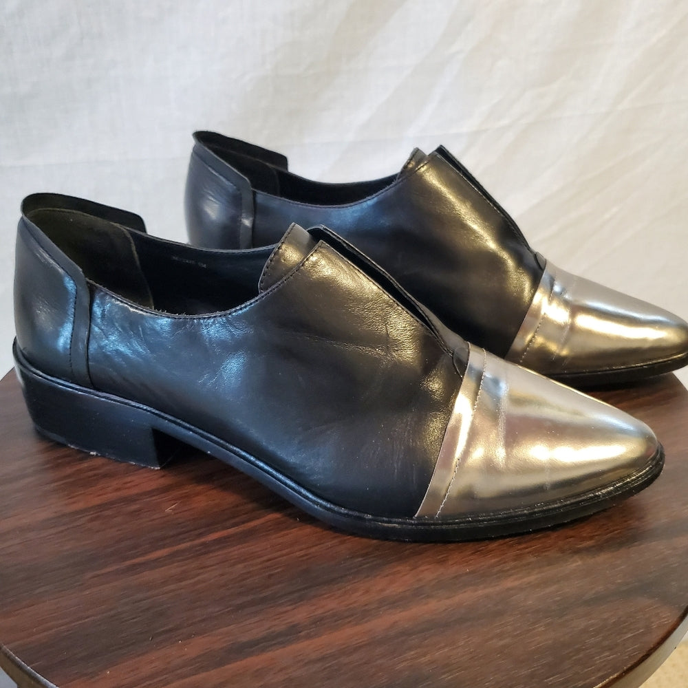 Rachel Zoe Leather Shoes with Metallic Toe Cap - Size 9