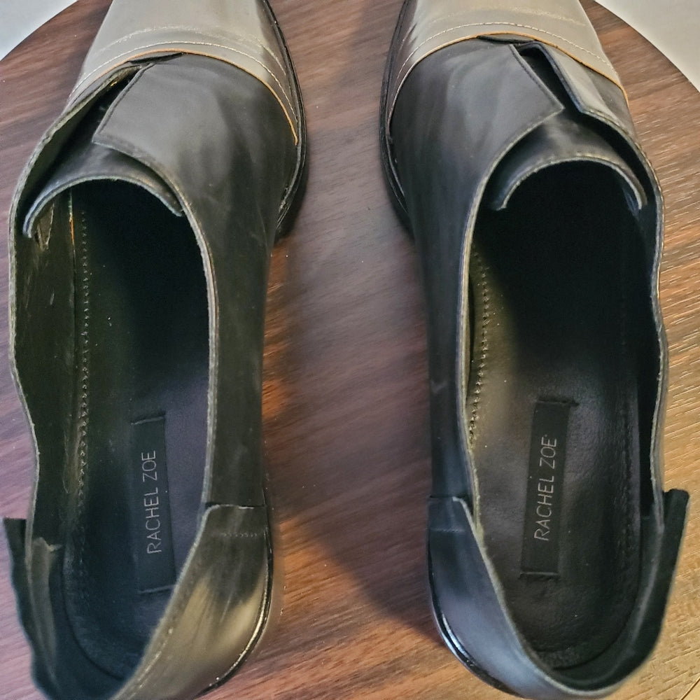Rachel Zoe Leather Shoes with Metallic Toe Cap - Size 9