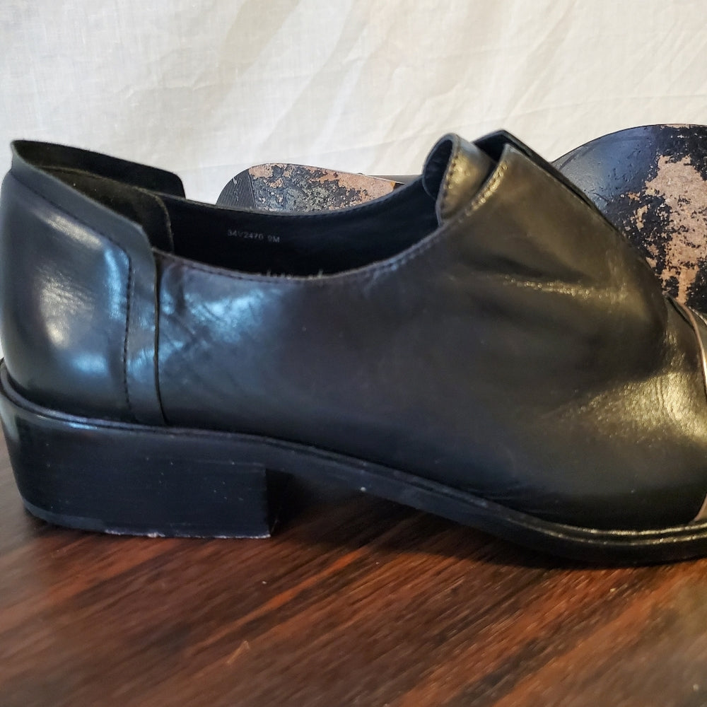 Rachel Zoe Leather Shoes with Metallic Toe Cap - Size 9