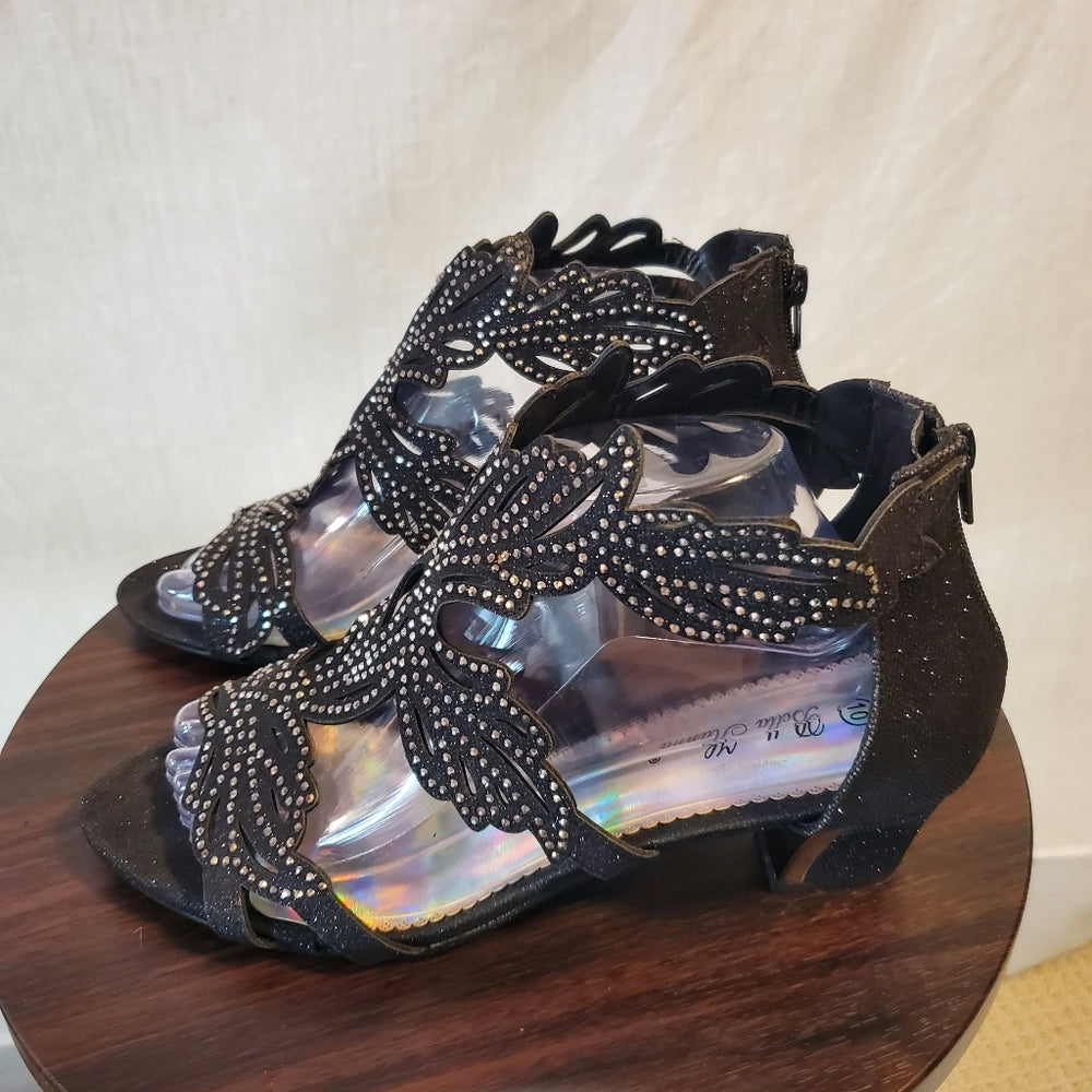 Stylish Black Open-Toe Heels with Beaded Design