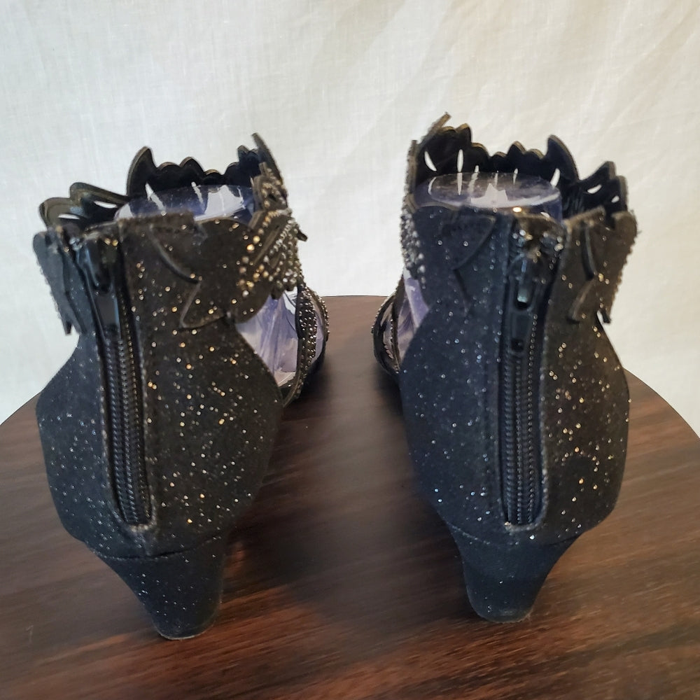 Stylish Black Open-Toe Heels with Beaded Design