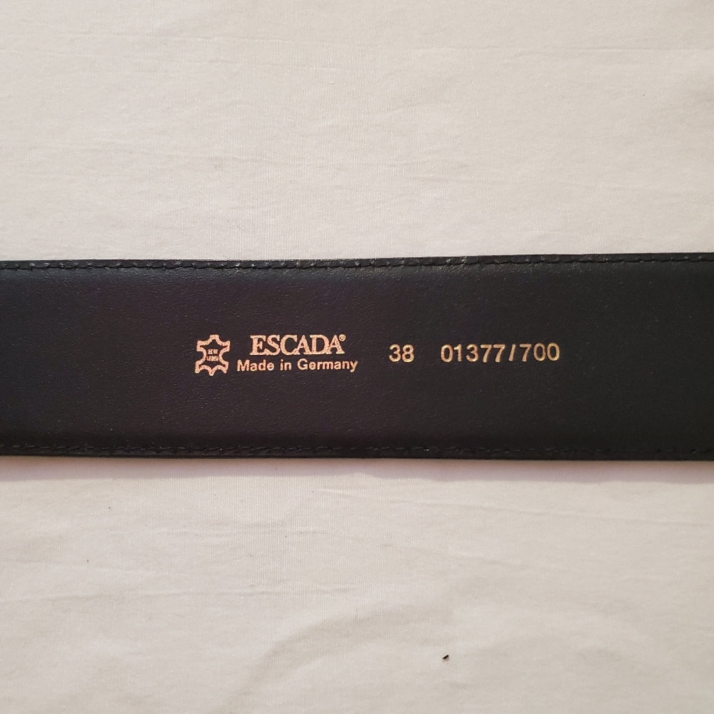 Escada Black Leather Belt with Gold Buckle