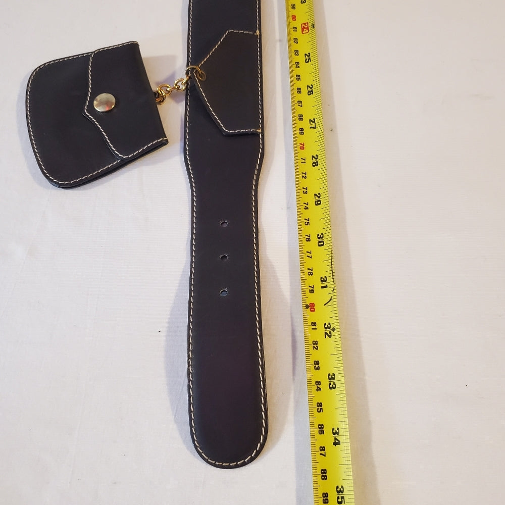 Escada Black Leather Belt with Gold Buckle