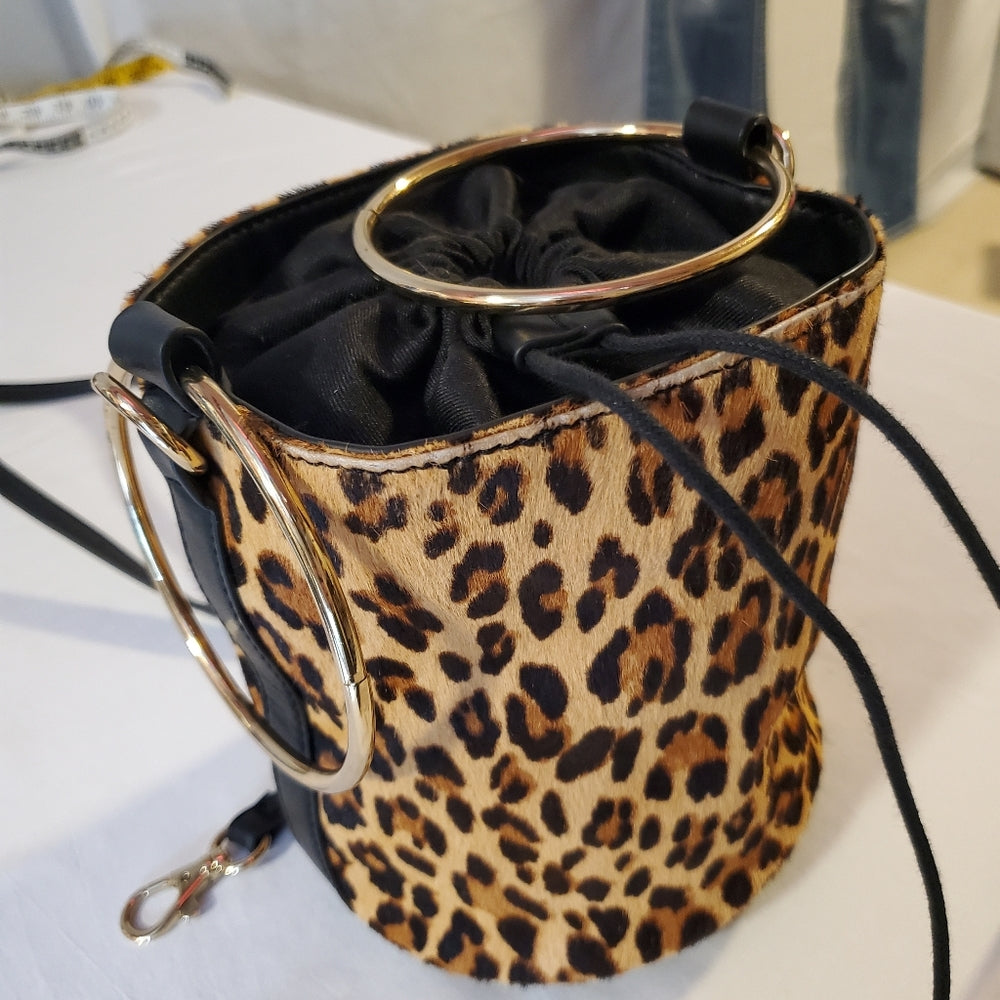 GUESS Y2K Leopard Calf Hair Bucket Bag w/ Ring Handle