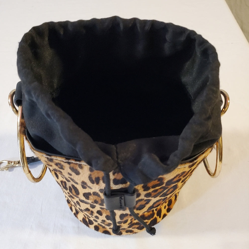 GUESS Y2K Leopard Calf Hair Bucket Bag w/ Ring Handle