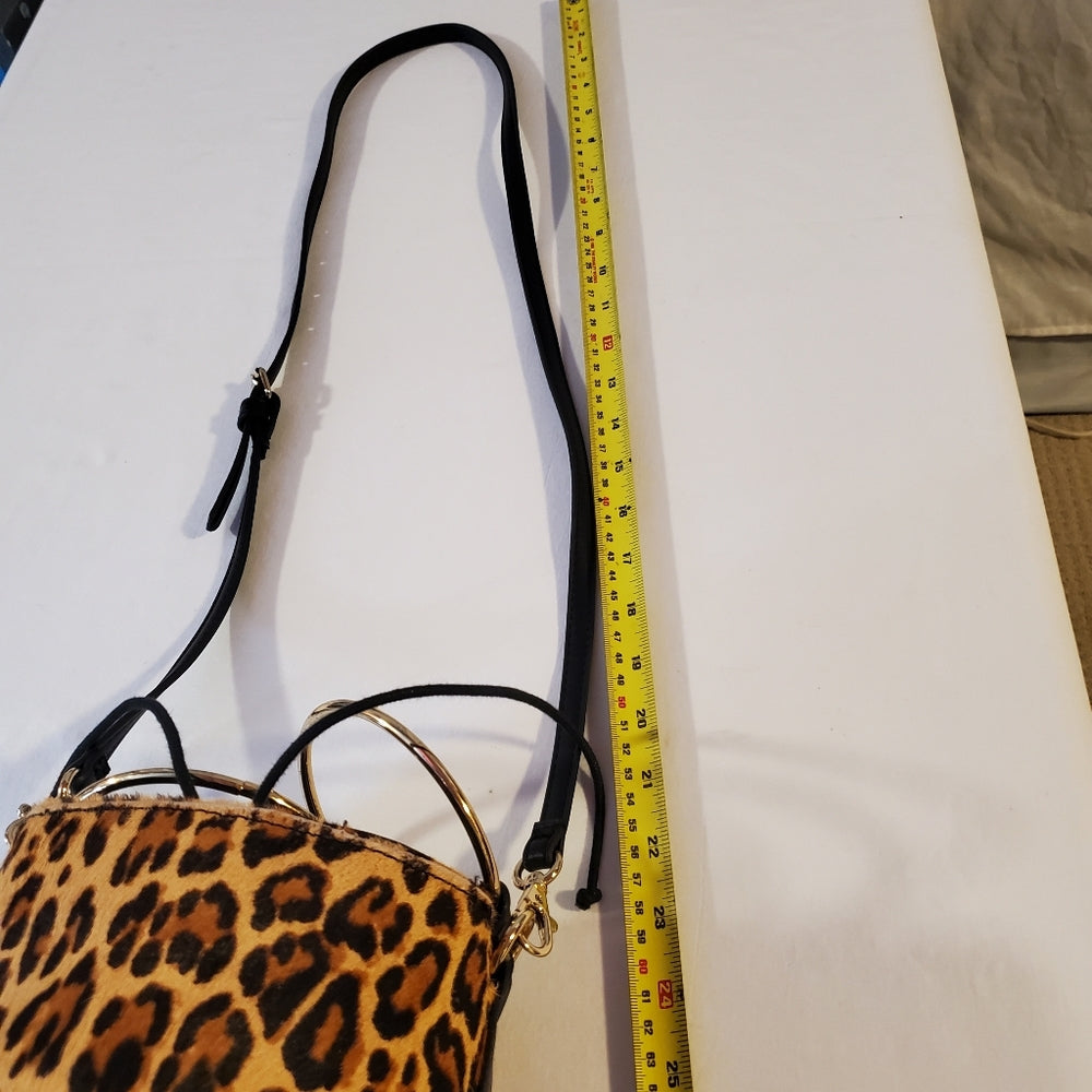 GUESS Y2K Leopard Calf Hair Bucket Bag w/ Ring Handle
