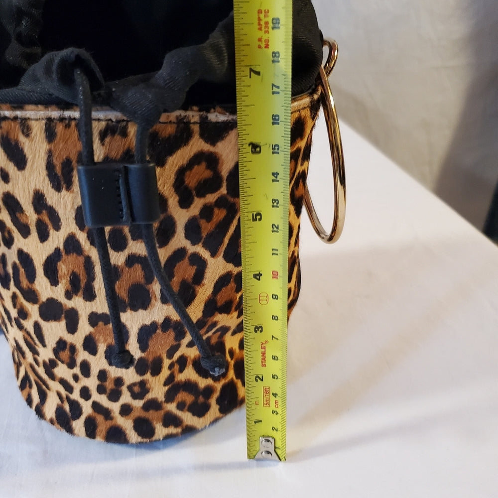GUESS Y2K Leopard Calf Hair Bucket Bag w/ Ring Handle
